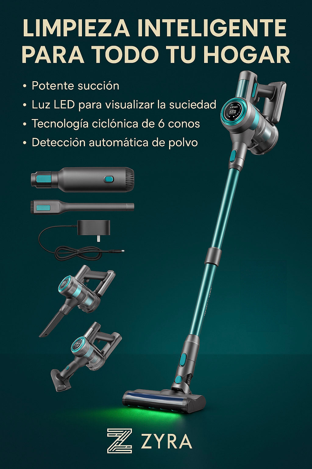 Aspiradora Inalámbrica Zyra Home con Luz Láser