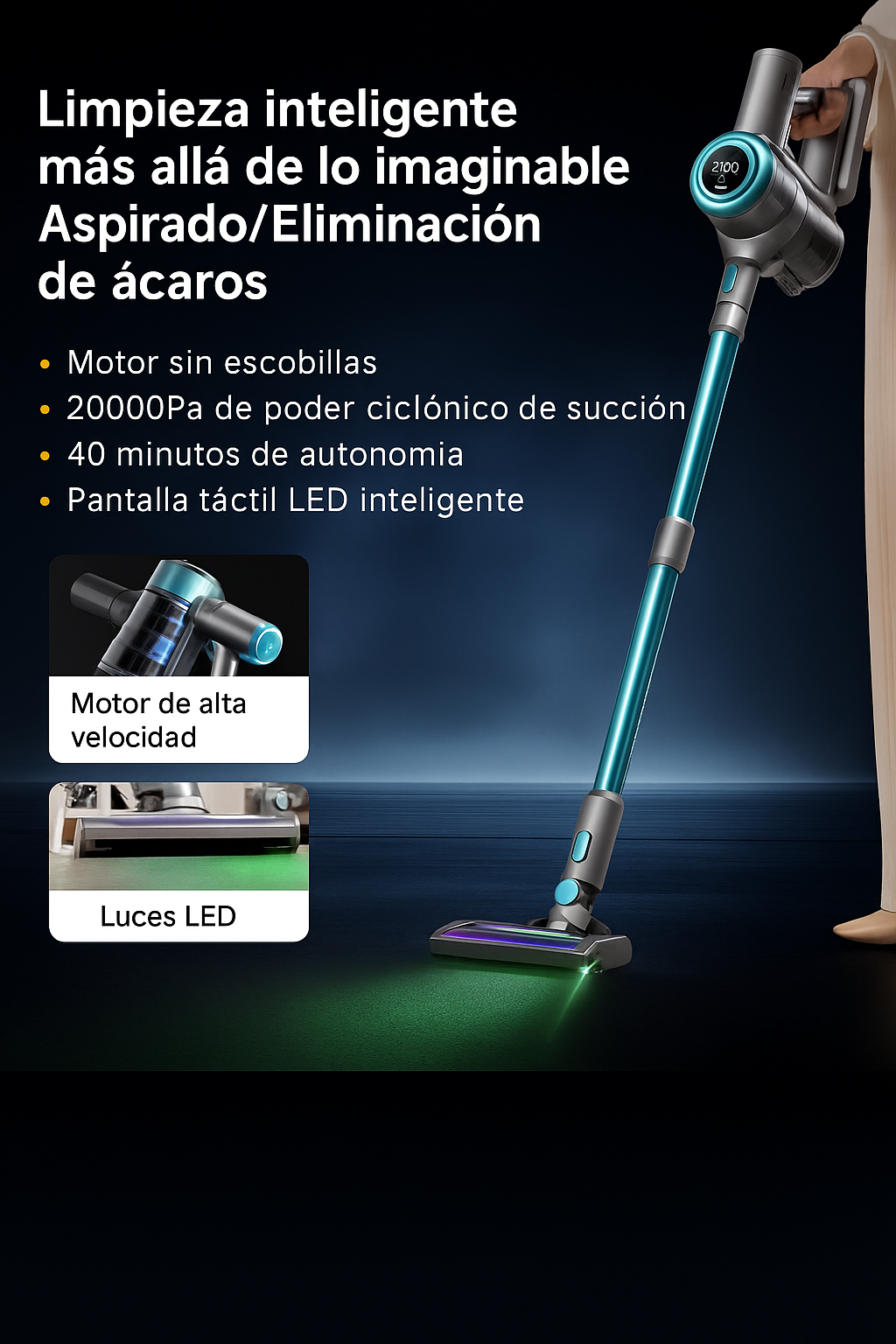 Aspiradora Inalámbrica Zyra Home con Luz Láser