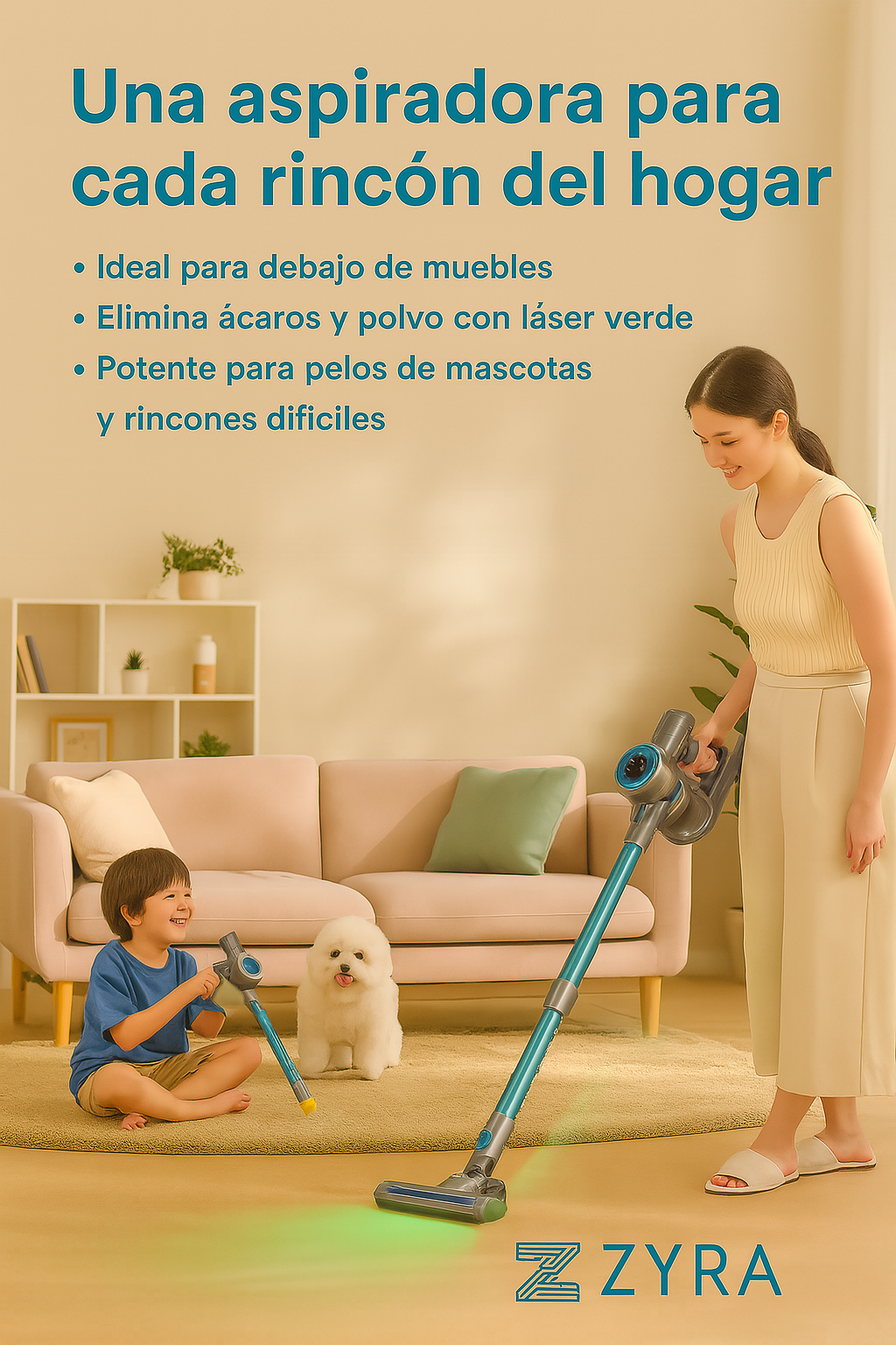 Aspiradora Inalámbrica Zyra Home con Luz Láser